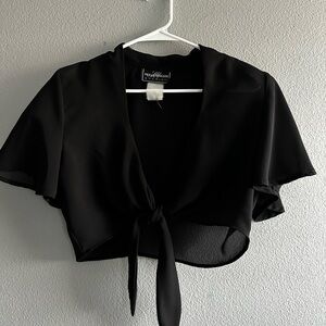 Molly Malloy Black Evening Sheer Front Tie Crop Top / Coverup